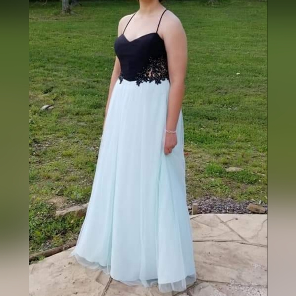 Mint and Black Applique Fitted Gown